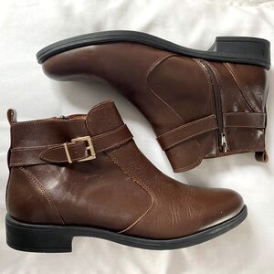 Marroqui Sanchez Leather Buckle Detail Side Zip Brown Ankle Boots